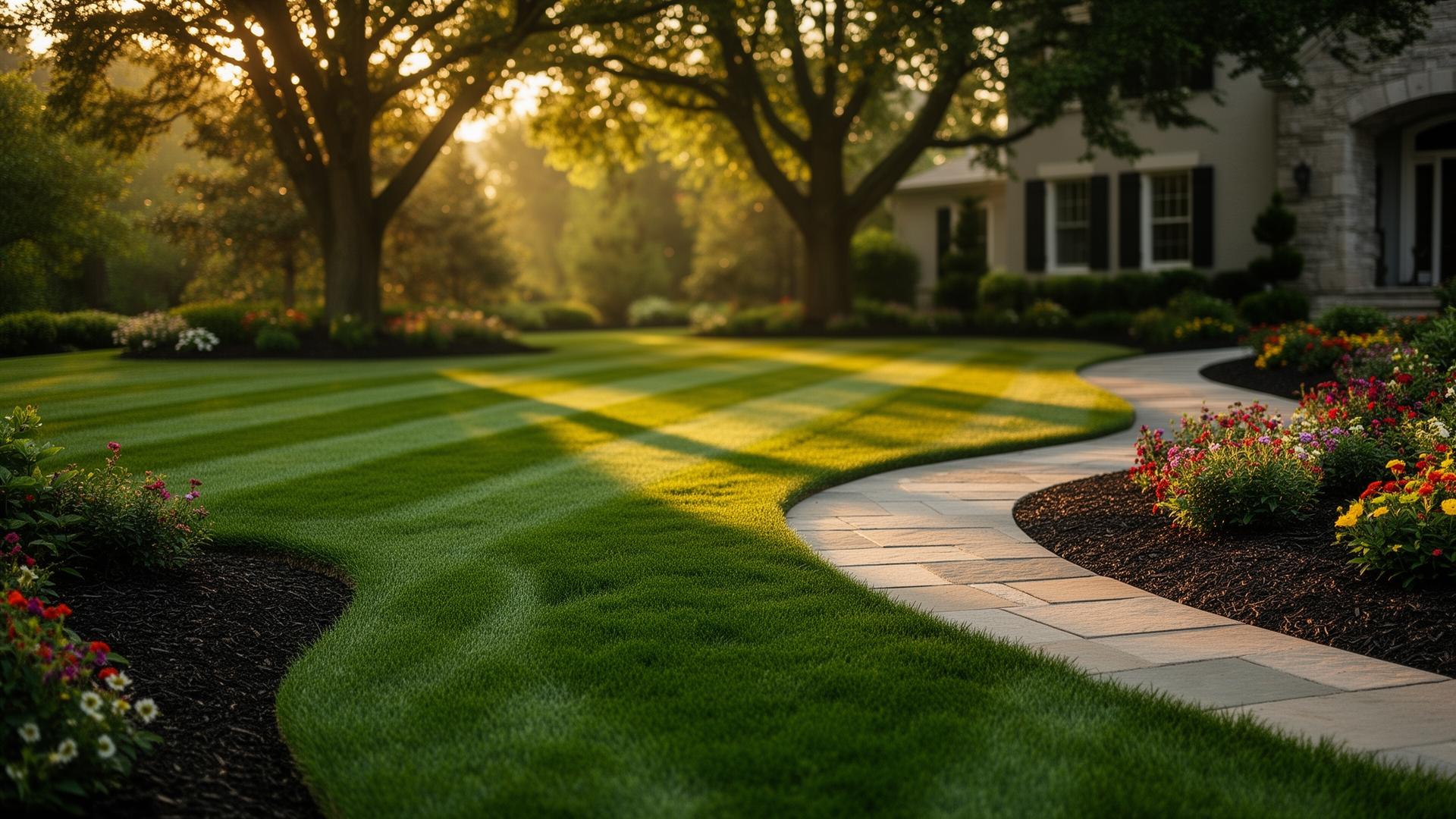 Premium manicured lawn at golden hour